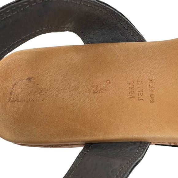 Piampiani Gun Metal And Black Leather Cork Platform Sandals Size 38 Women’s - Picture 10 of 10